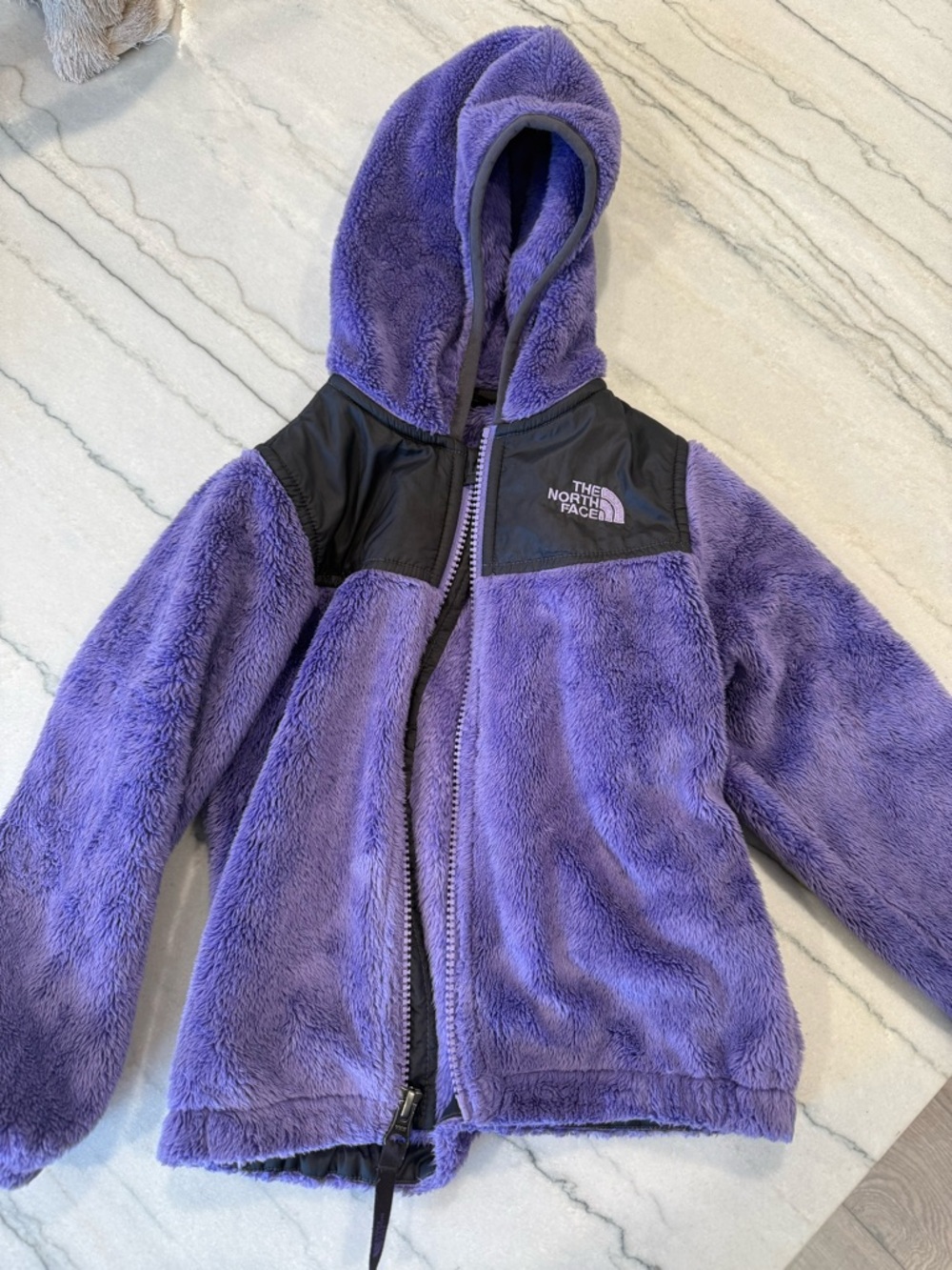 The North Face Lavender Plush Hooded Jacket with Black Trim